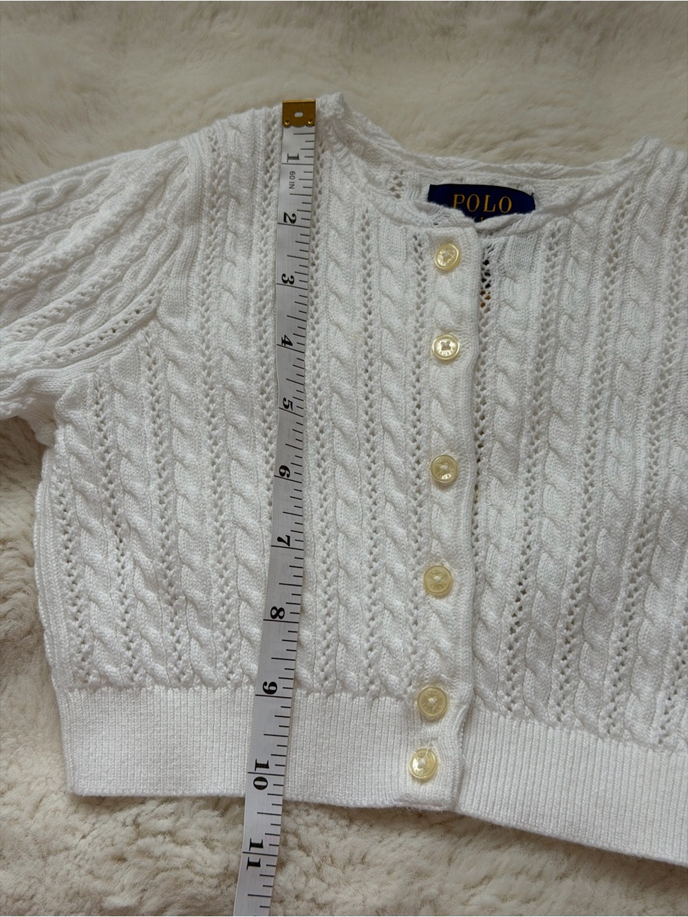 Polo Ralph Lauren Soft White Cable-Knit Cropped Cardigan - 3 - Picture 5 of 9